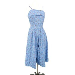New Unique Vintage Floral Playsuit Womens XS Light Blue Jumper Romper Crop